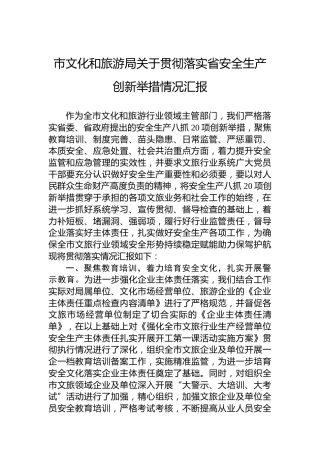市文化和旅游局关于贯彻落实省安全生产创新举措情况汇报