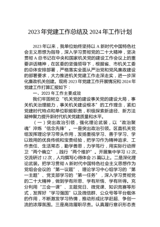 2023年党建工作总结及2024年工作计划
