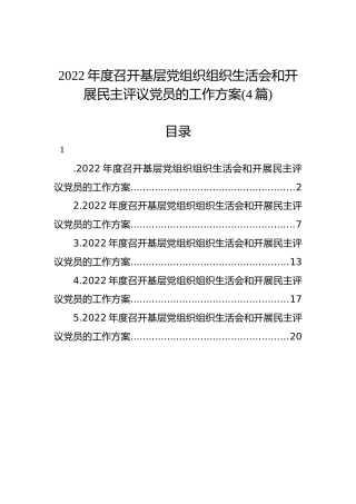 2022年度召开基层党组织组织生活会和开展民主评议党员的工作方案（4篇）