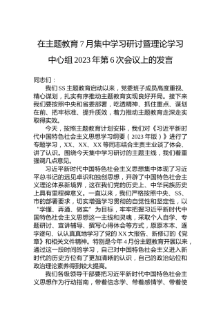 在主题教育7月集中学习研讨暨理论学习中心组2023年第6次会议上的发言