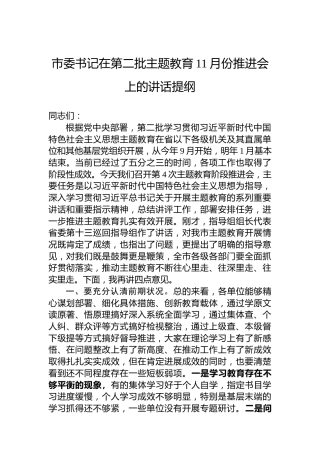 市委书记在第二批主题教育11月份推进会上的讲话提纲