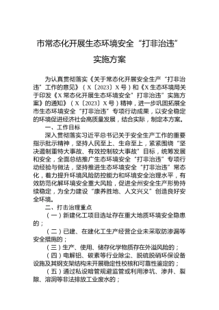 市常态化开展生态环境安全“打非治违”实施方案