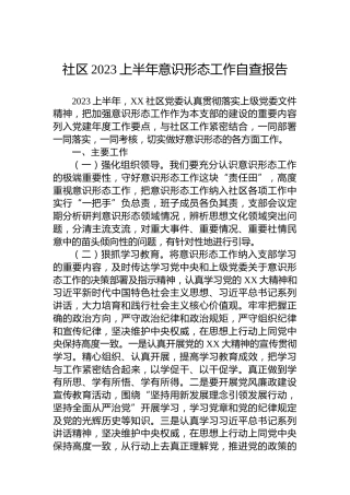 社区2023上半年意识形态工作自查报告