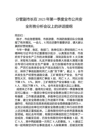 分管副市长在2023年第一季度全市公共安全形势分析会议上的讲话提纲