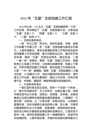 2022年XX乡“五星”支部创建工作汇报