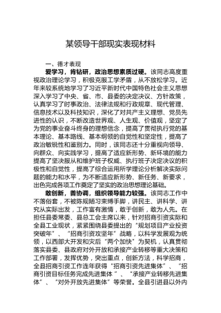 某领导干部现实表现材料