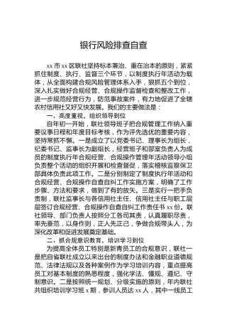 银行风险排查自查