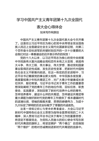 学习中国共产主义青年团第十九次全国代表大会心得体会（公文搜原创）
