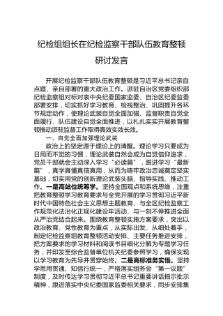 纪检组组长在纪检监察干部队伍教育整顿研讨发言