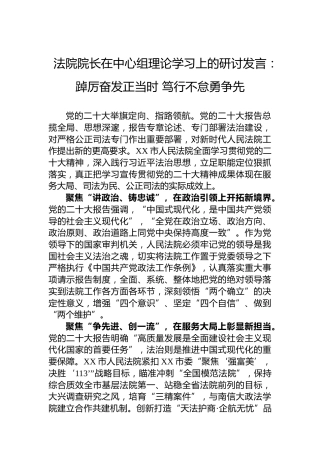 法院院长在中心组理论学习上的研讨发言：踔厉奋发正当时笃行不怠勇争先
