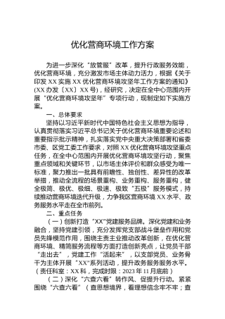 2023年优化营商环境工作方案