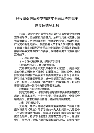 县投资促进局党支部落实全面从严治党主体责任情况汇报