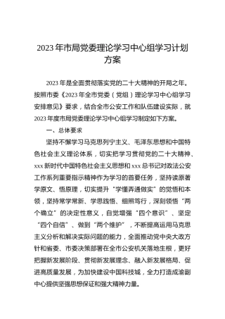 2023年市局党委理论学习中心组学习计划方案