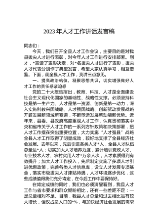 2023年人才工作讲话发言稿
