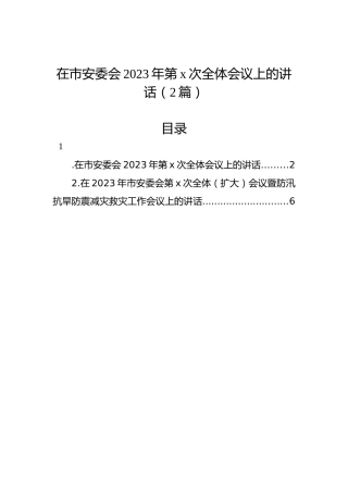 在市安委会2023年第x次全体会议上的讲话（2篇）