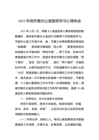 2023年到市委办公室跟班学习心得体会