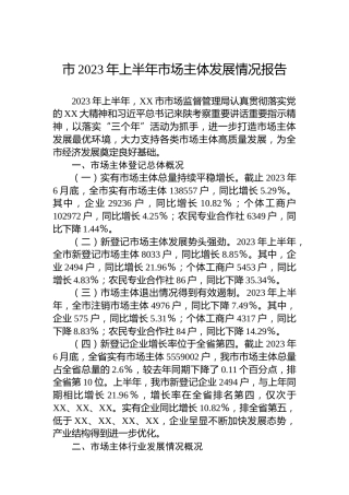 市2023年上半年市场主体发展情况报告