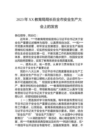 2023年XX教育局局长在全市安全生产大会上的发言