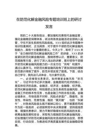 在防范化解金融风险专题培训班上的研讨发言