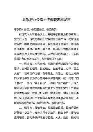 县政府办公室主任供职表态发言