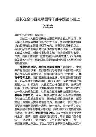 县长在全市县处级领导干部专题读书班上的发言
