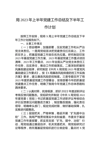 局2023年上半年党建工作总结及下半年工作计划