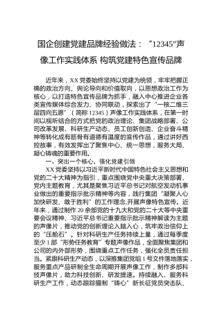 国企创建党建品牌经验做法：“12345”声像工作实践体系构筑党建特色宣传品牌