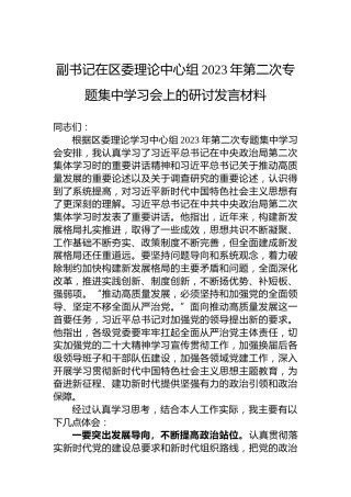 副书记在区委理论中心组2023年第二次专题集中学习会上的研讨发言材料