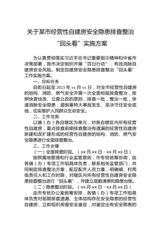 关于某市经营性自建房安全隐患排查整治“回头看”实施方案