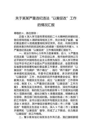 关于某某严重违纪违法“以案促改”工作的情况汇报