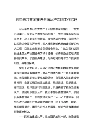 五年来共青团推进全面从严治团工作综述