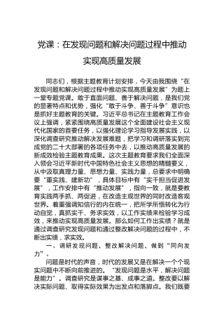 党课：在发现问题和解决问题过程中推动实现高质量发展