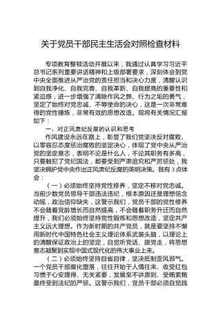 关于党员干部民主生活会对照检查材料
