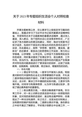 关于2023年专题组织生活会个人对照检查材料