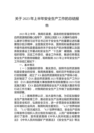 关于2023年上半年安全生产工作的总结报告