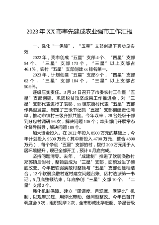 2023年XX市率先建成农业强市工作汇报