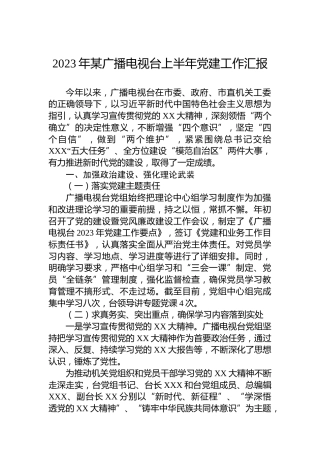 2023年某广播电视台上半年党建工作汇报