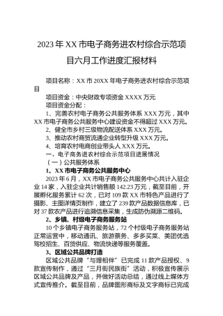 2023年XX市电子商务进农村综合示范项目六月工作进度汇报材料