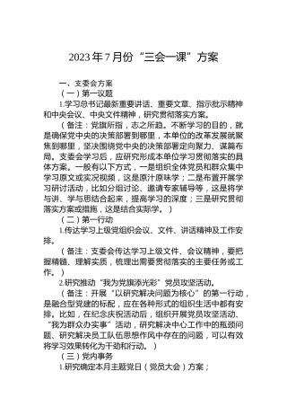 2023年7月份“三会一课”方案