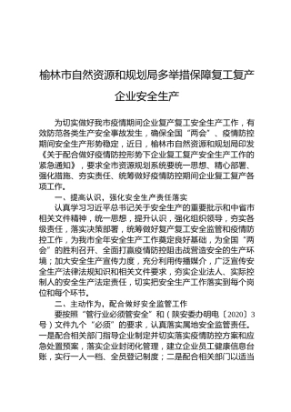 榆林市自然资源和规划局多举措保障复工复产企业安全生产