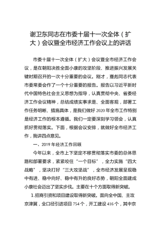 谢卫东：在市委十届十一次全体（扩大）会议暨全市经济工作会议上的讲话