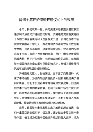 肖钢：在沪港通开通仪式上的致辞