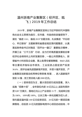 温州浙南产业集聚区（经开区、瓯飞）2019年工作总结