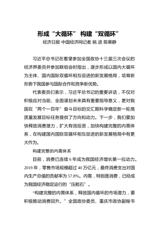形成“大循环”构建“双循环”