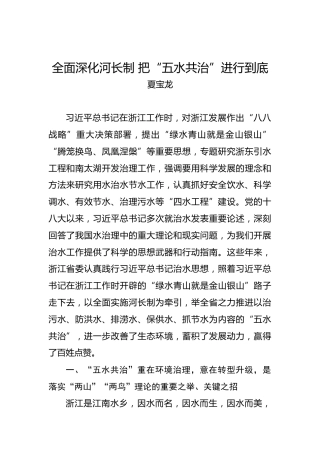 夏宝龙：全面深化河长制把“五水共治”进行到底