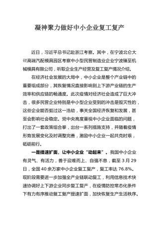 凝神聚力做好中小企业复工复产