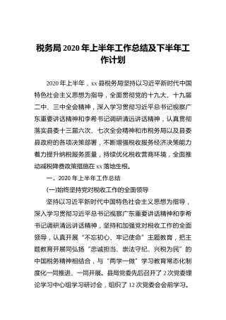 税务局2020年上半年工作总结及下半年工作计划