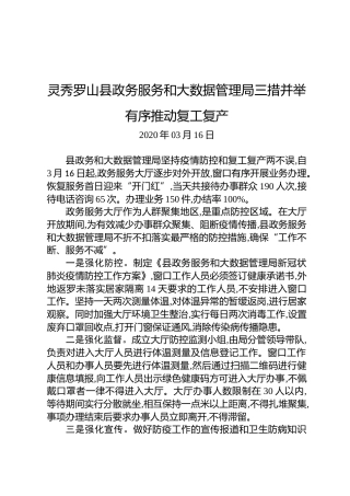 灵秀罗山县政务服务和大数据管理局三措并举有序推动复工复产