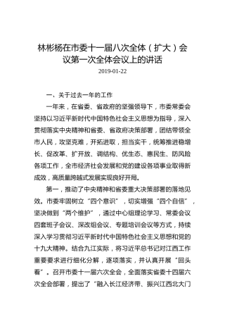 林彬杨：在市委十一届八次全体（扩大）会议第一次全体会议上的讲话
