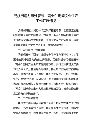 民族街道办事处春节“两会”期间安全生产工作开展情况